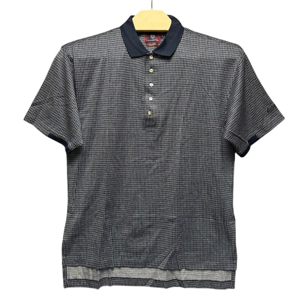 Byron Nelson Eleven Straight Mens Large Polo Shirt Navy Blue Grid Cotton Golf - Picture 1 of 13